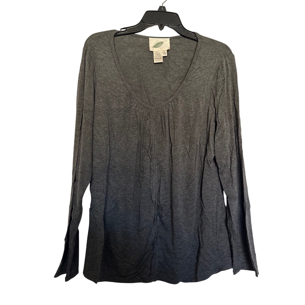 Nurture Womens Charcoal Gray Pleated Scoop Neck Long Sleeve Top Large AN07H76